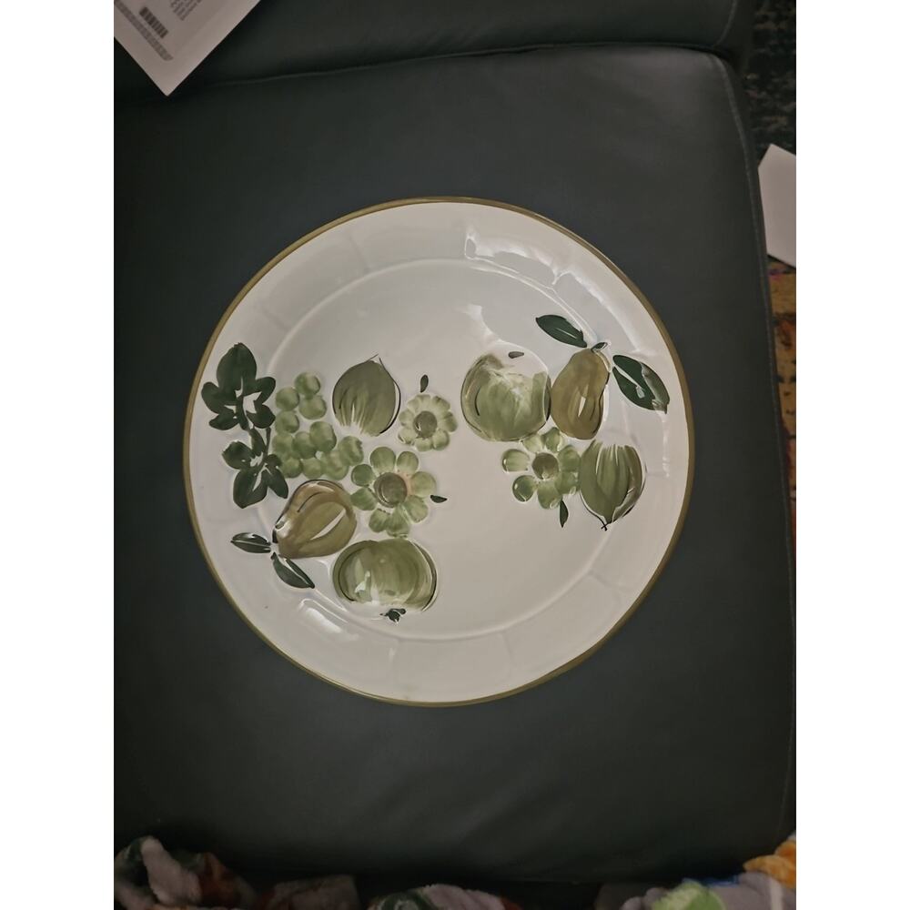 Los Angeles Potteries Embossed Fruit Bowl #36 White Green Vintage 1966 USA MCM